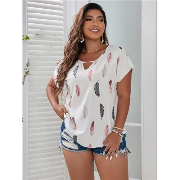 Plus Size Blouses for Curvy Women Cute Boho Print Shirts V Neck Casual Summer - Picture 3 of 7